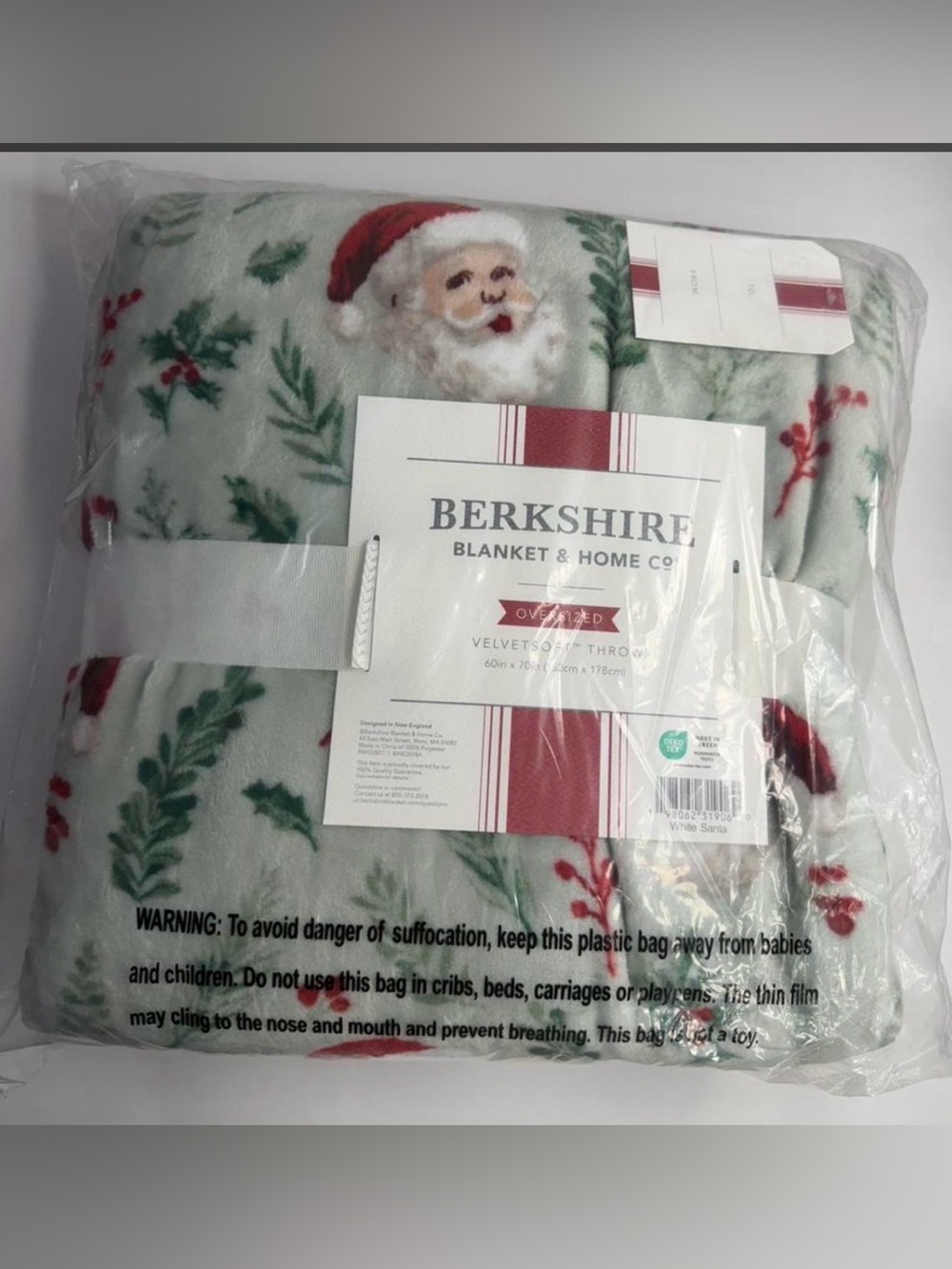 Berkshire Plush Holiday Throw Blanket in White, Red & Green